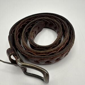 Genuine Leather Braided Belt Brown Woven Boho Western Size 32 Made in Turkey